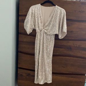 PinkBlush Gold Sequin Front Slit Wrap Dress